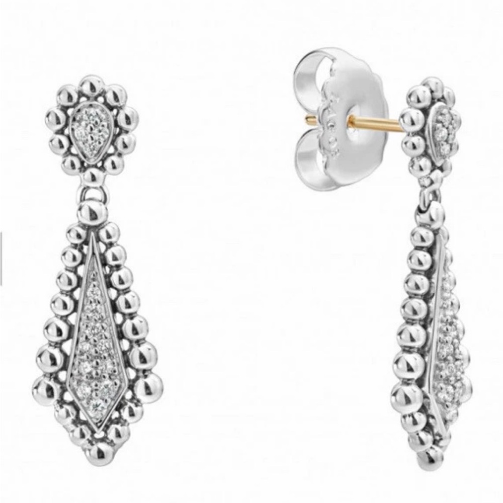 LAGOS Silver Beaded Teardrop Pave Drop Earrings
